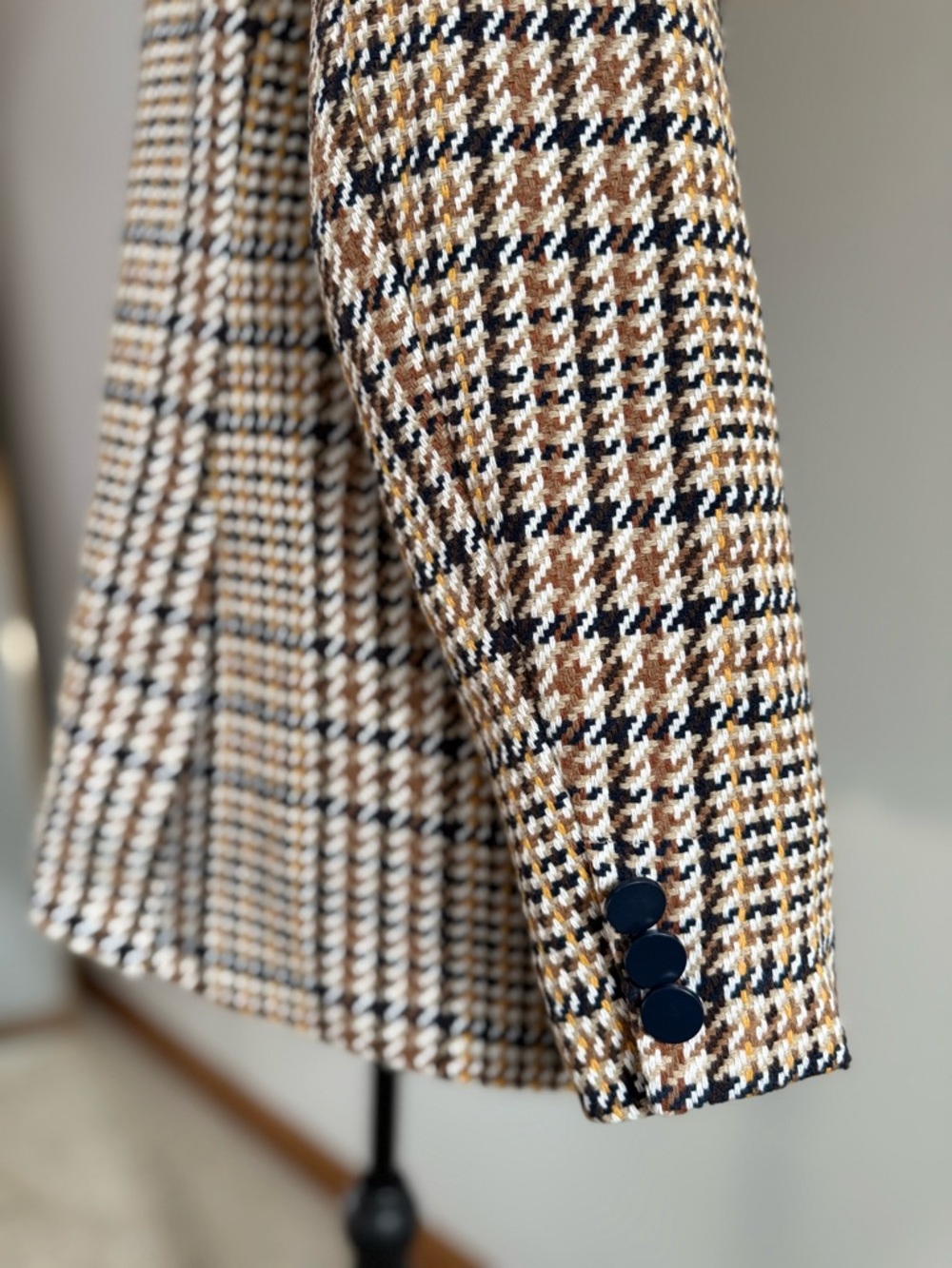 Charlie B Plaid Blazer XL NWT Houndstooth Jacket Brown Navy Oversized - Picture 6 of 12